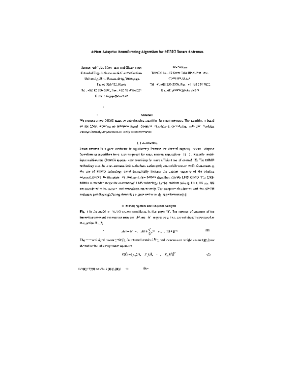 (PDF) A new adaptive beamforming algorithm for MIMO smart antennas