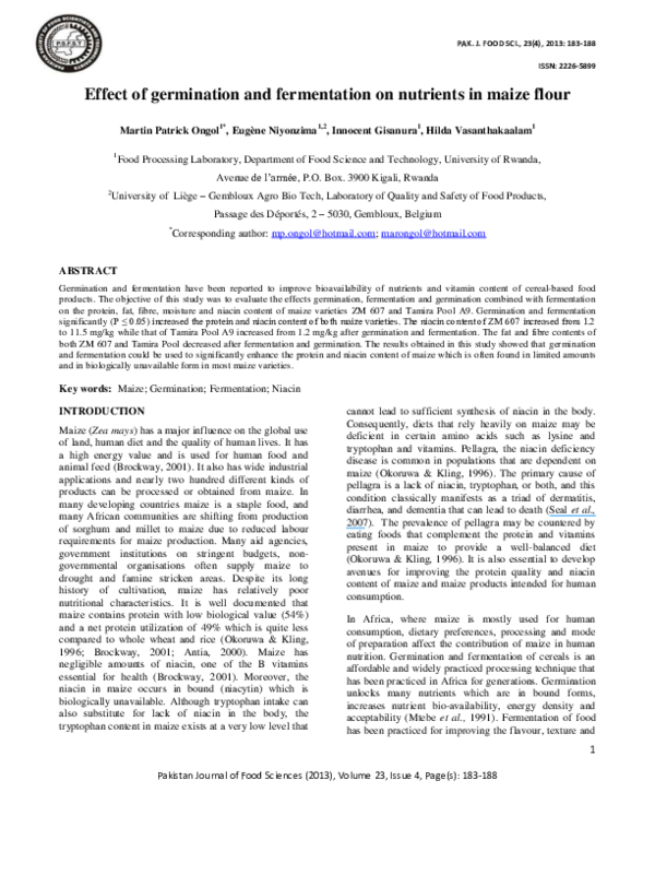 (PDF) Effect of germination and fermentation on nutrients in maize flour