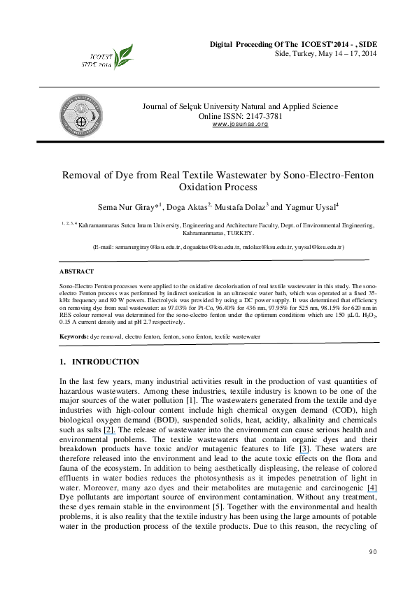 (PDF) Removal of Color from Real Textile Wastewater by Sono-Electro ...