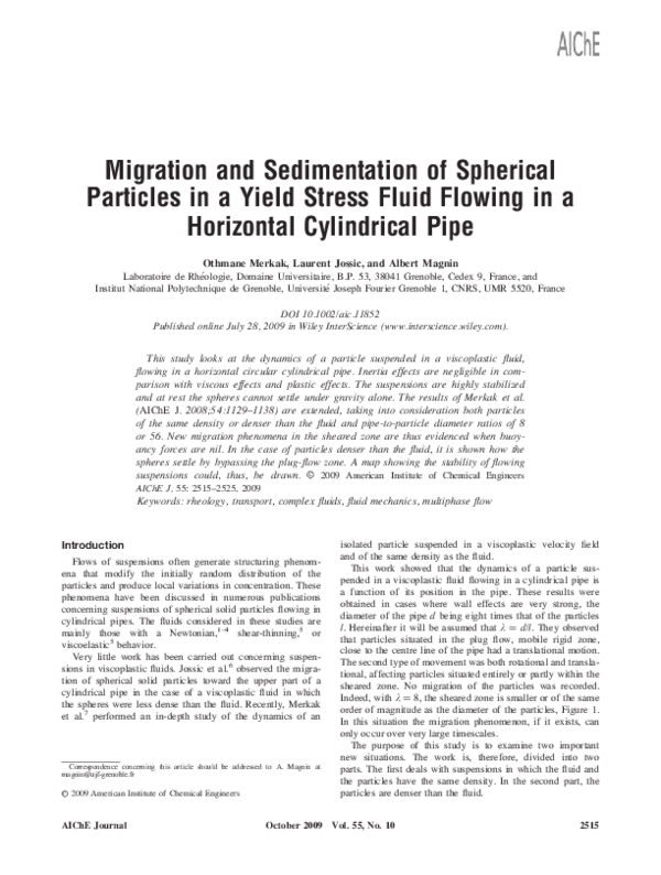 (PDF) Migration and sedimentation of spherical particles in a yield ...