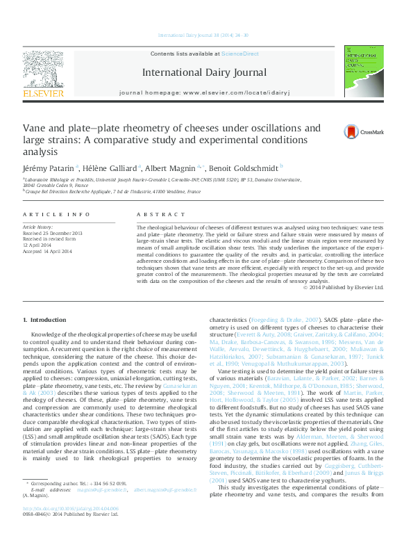 (PDF) Vane and plate–plate rheometry of cheeses under oscillations and ...