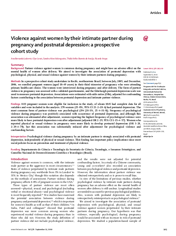 (PDF) Violence against women by their intimate partner and common ...