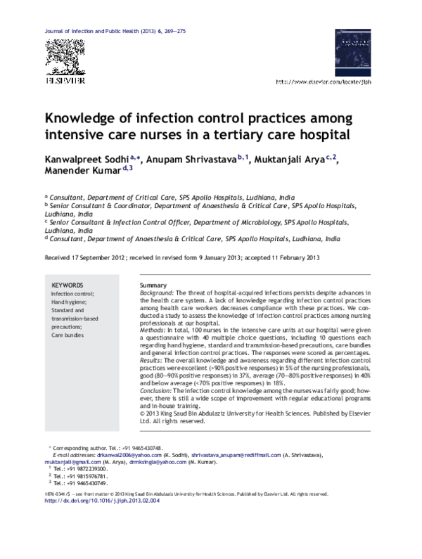 (PDF) Knowledge of infection control practices among intensive care ...