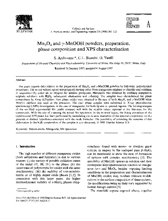 (PDF) Mn3O4 and γ-MnOOH powders, preparation, phase composition and XPS ...