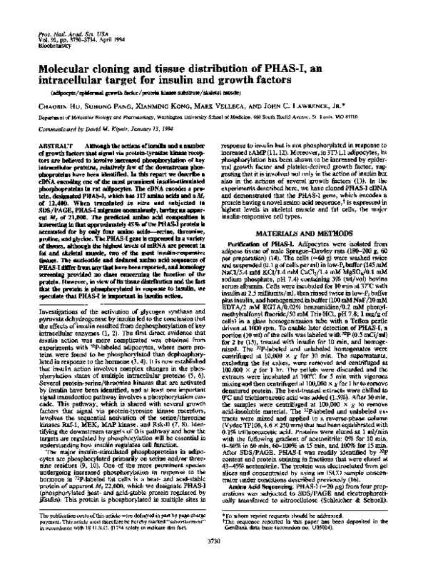 (PDF) Molecular Cloning and Tissue Distribution of PHAS-I, an ...