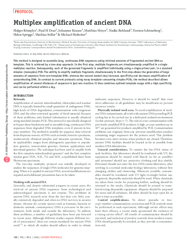(PDF) Multiplex amplification of ancient DNA
