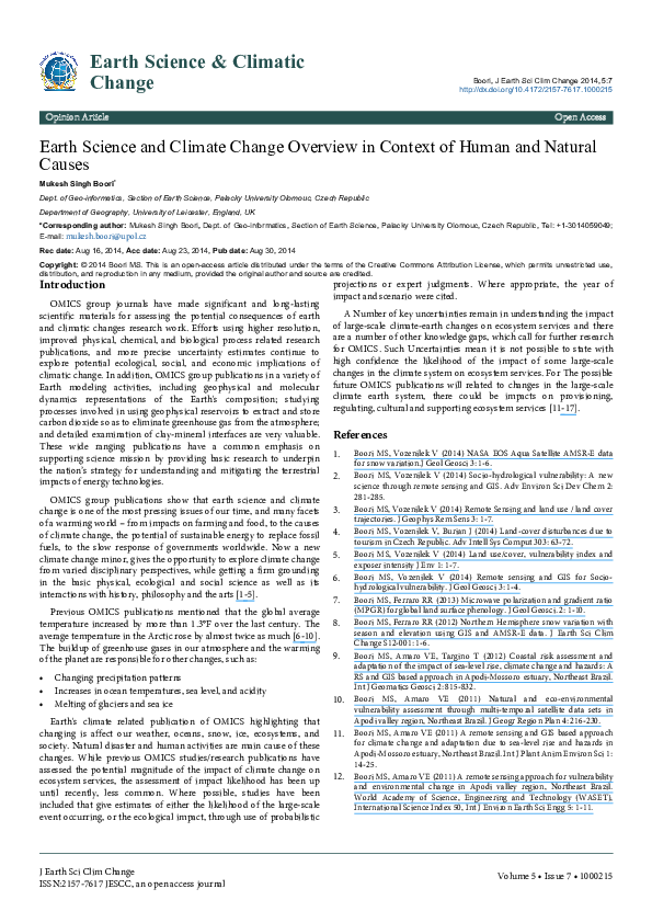 (PDF) Earth Science and Climate Change Overview in Context of Human and ...