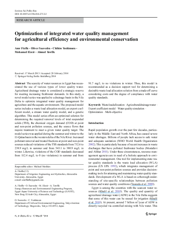 (PDF) Optimization of integrated water quality management for ...