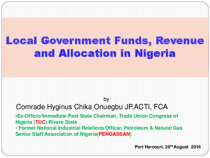 (PDF) Local Government Funds, Revenue and Allocation in Nigeria