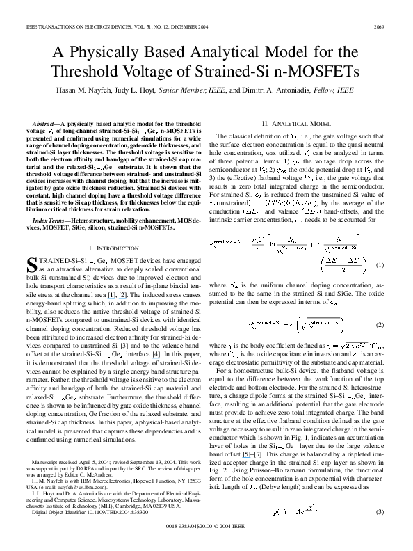 (PDF) A physically based analytical model for the threshold voltage of ...