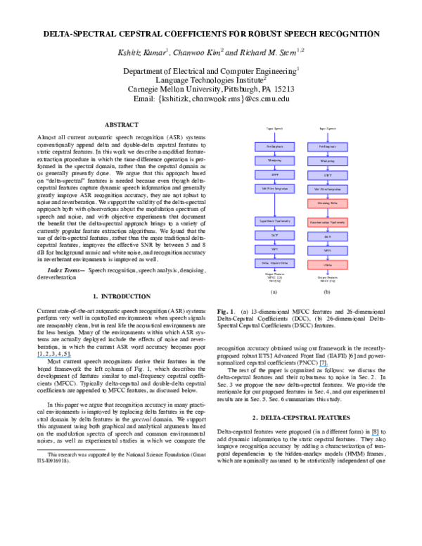 (PDF) Delta-spectral cepstral coefficients for robust speech recognition