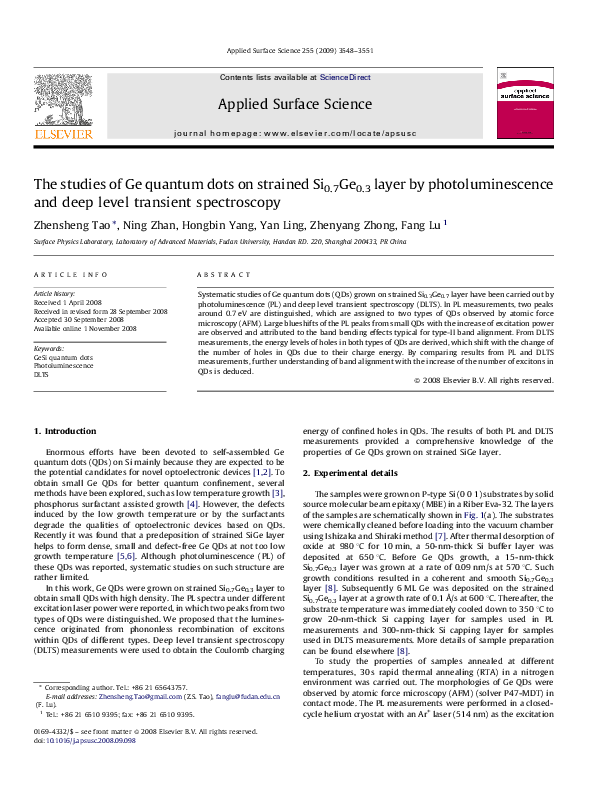 (PDF) The studies of Ge quantum dots on strained Si 0.7Ge 0.3 layer by ...