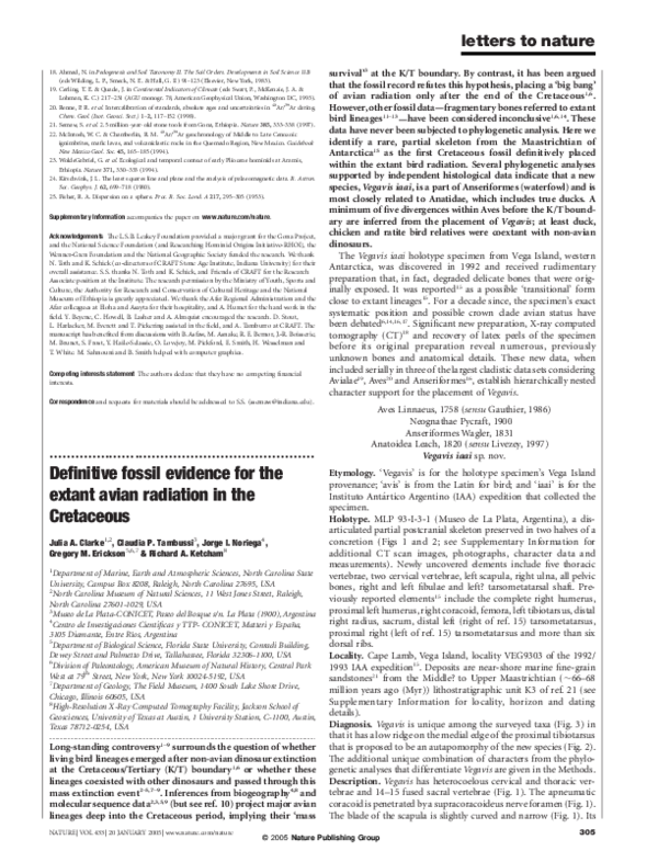 (PDF) Definitive fossil evidence for the extant avian radiation in the Cretaceous claudia