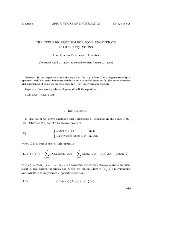 (PDF) The Neumann problem for some degenerate elliptic equations