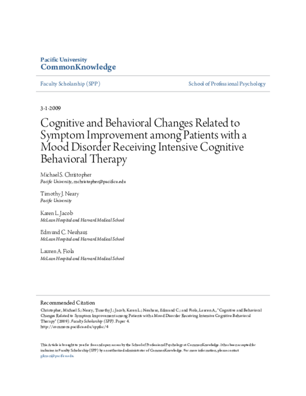 Intensive Cognitive Behavioral Therapy >> Pdf Cognitive And Behavioral Changes Related To Symptom Improvement Intensive Cognitive Behavioral Therapy >> Pdf Cognitive And Behavioral Changes Related To Symptom Improvement