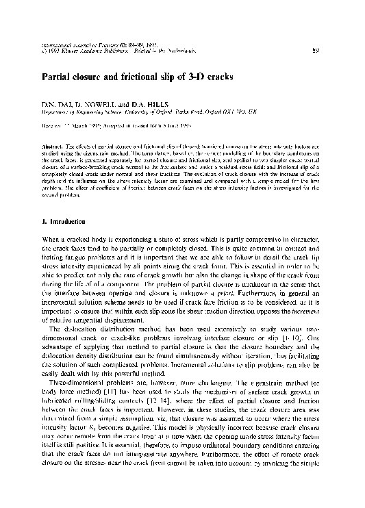 (PDF) Partial closure and frictional slip of 3-D cracks