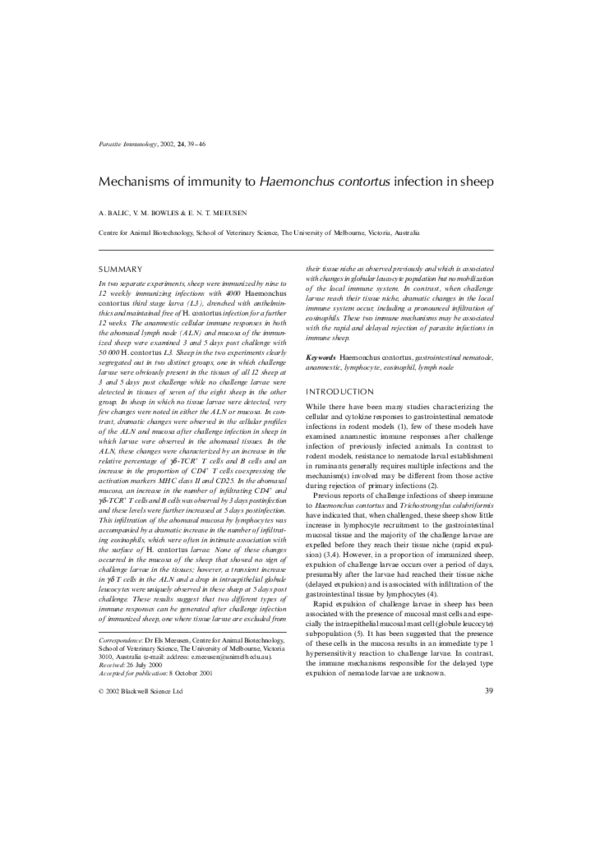 (PDF) Mechanisms of immunity to Haemonchus contortus infection in sheep