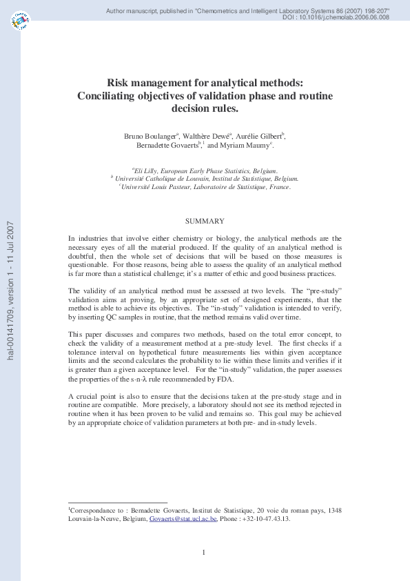 (PDF) Risk management for analytical methods based on the total error ...