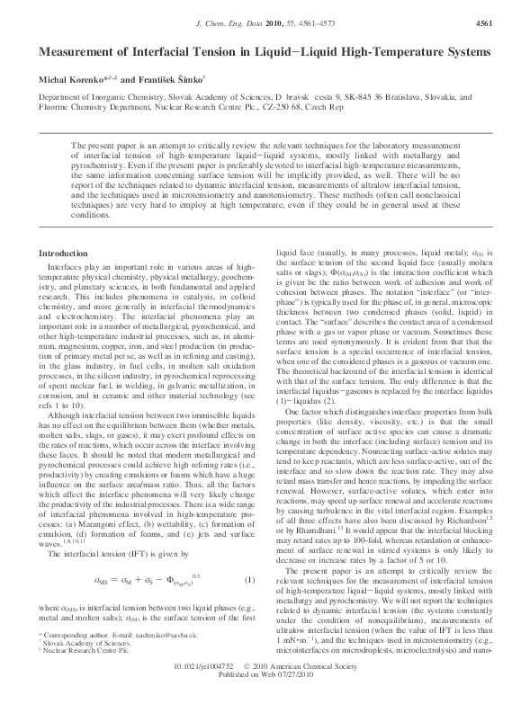 (PDF) Measurement of Interfacial Tension in Liquid−Liquid High