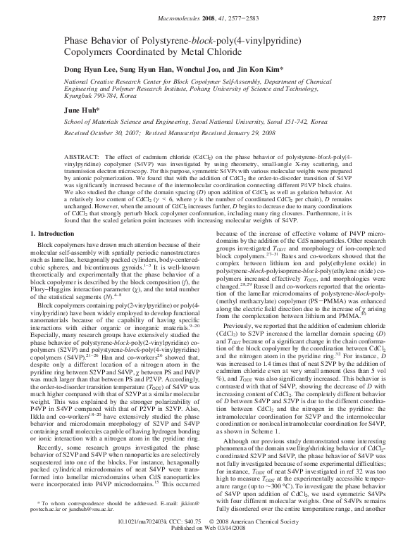 (PDF) Phase Behavior of Polystyrene block -poly(4-vinylpyridine ...