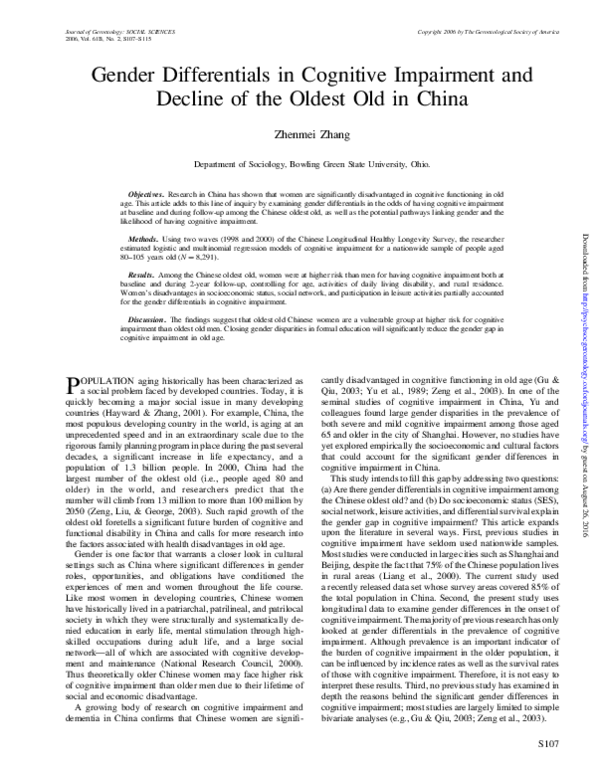 (PDF) Gender Differentials in Cognitive Impairment and Decline of the ...