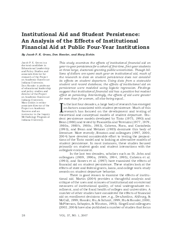(PDF) Institutional Aid and Student Persistence: An Analysis of the ...