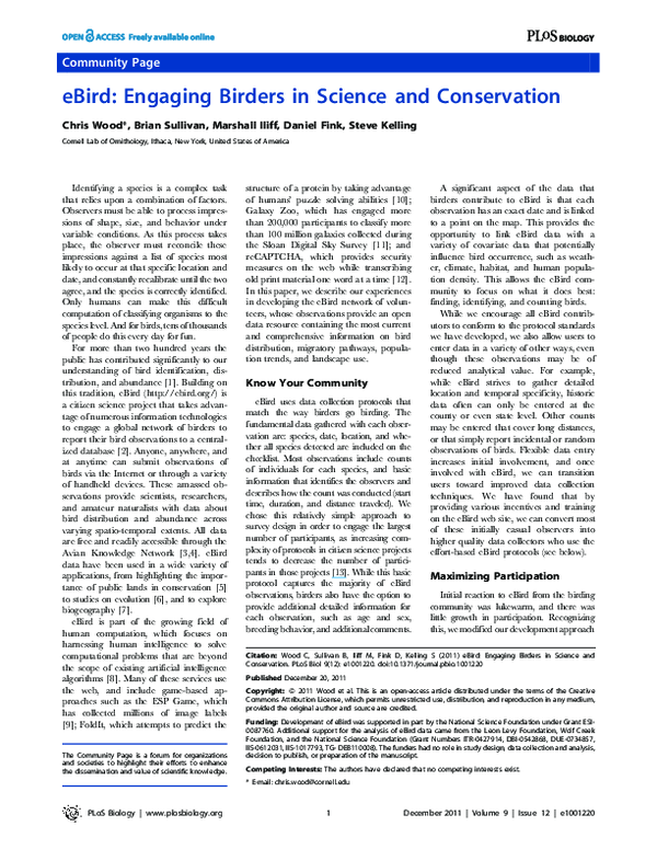 (PDF) eBird: Engaging Birders in Science and Conservation