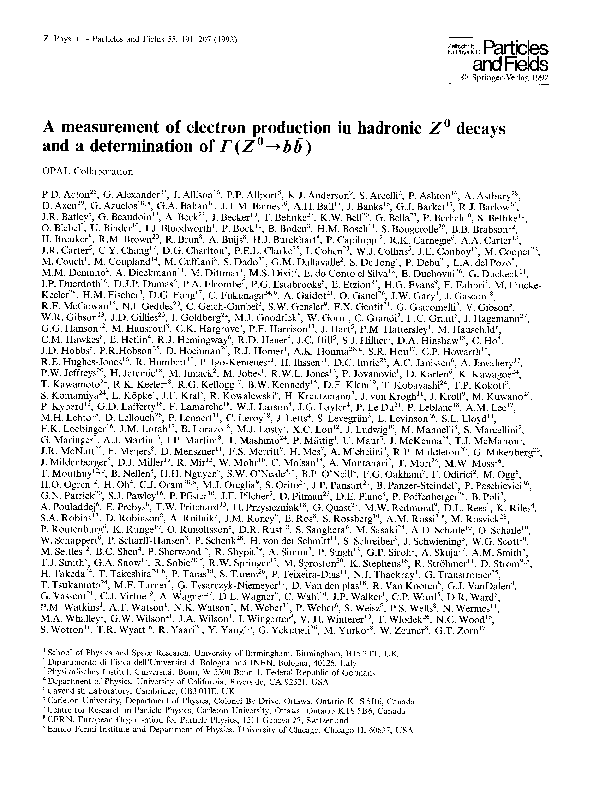 (PDF) A measurement of electron production in hadronic Z0 decays and a ...