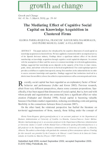 (PDF) The Mediating Effect of Cognitive Social Capital on Knowledge ...