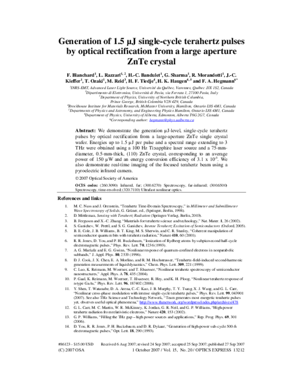 (PDF) Generation of 1.5 µJ single-cycle terahertz pulses by optical ...