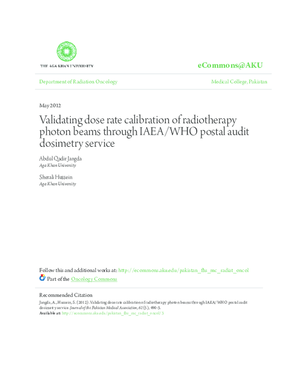 (PDF) Validating dose rate calibration of radiotherapy photon beams ...