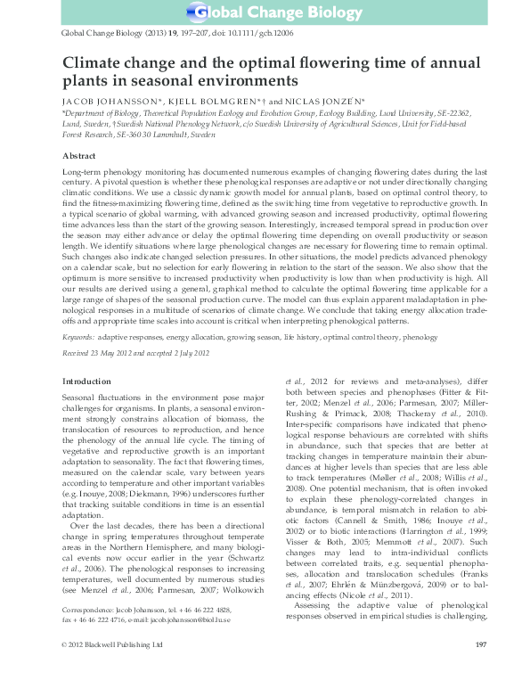 (PDF) Climate change and the optimal flowering time of annual plants in ...