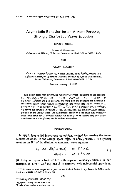 (PDF) Asymptotic behavior for an almost periodic, strongly dissipative ...