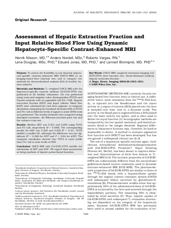 (PDF) Assessment of hepatic extraction fraction and input relative