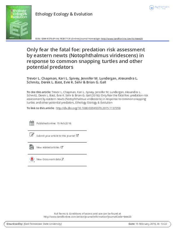 (PDF) Only fear the fatal foe: predation risk assessment by eastern ...