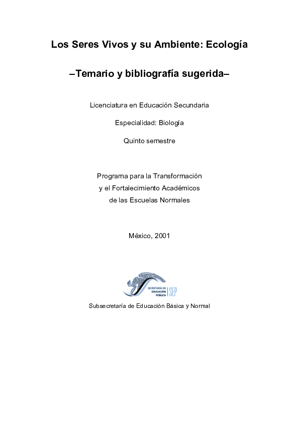 (PDF) Los Seres Vivos y su Ambiente Ecología Temario y bibliografía sugerida Fernando Avila