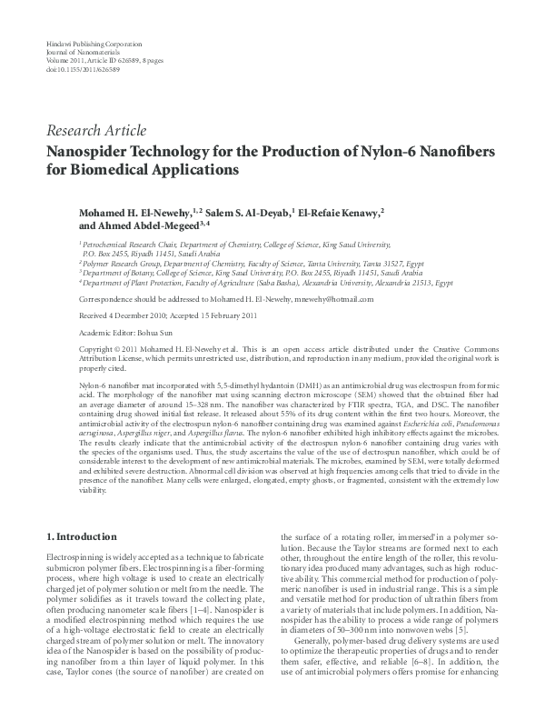 (PDF) Nanospider Technology for the Production of Nylon-6 Nanofibers ...