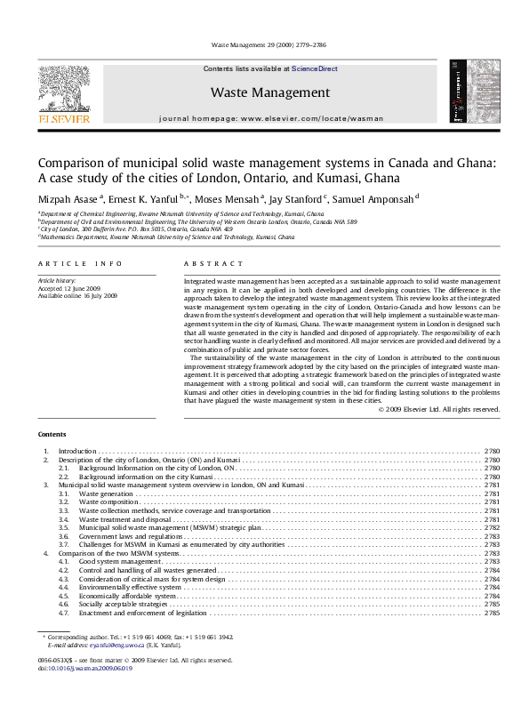 (PDF) Comparison of municipal solid waste management systems in Canada ...