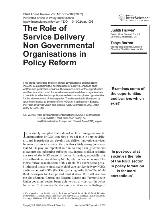 (PDF) The role of service delivery non governmental organisations in ...