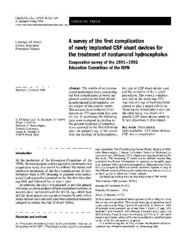 (PDF) A survey of the first complication of newly implanted CSF shunt ...