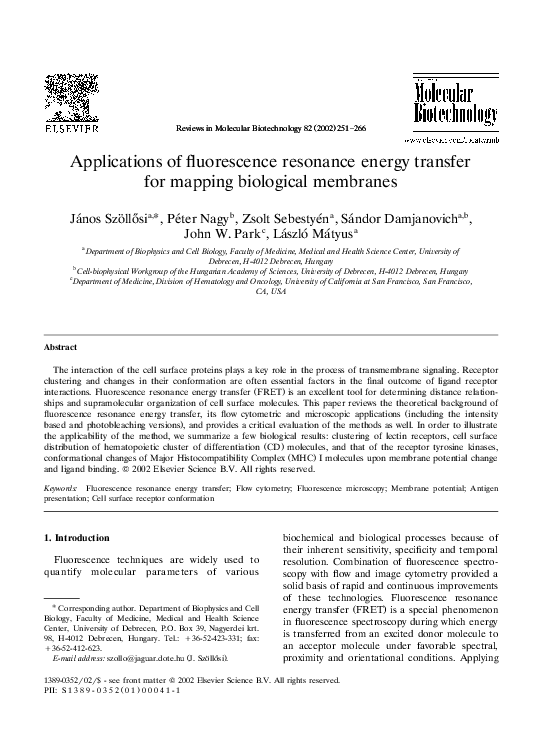 (PDF) Applications of fluorescence resonance energy transfer for ...
