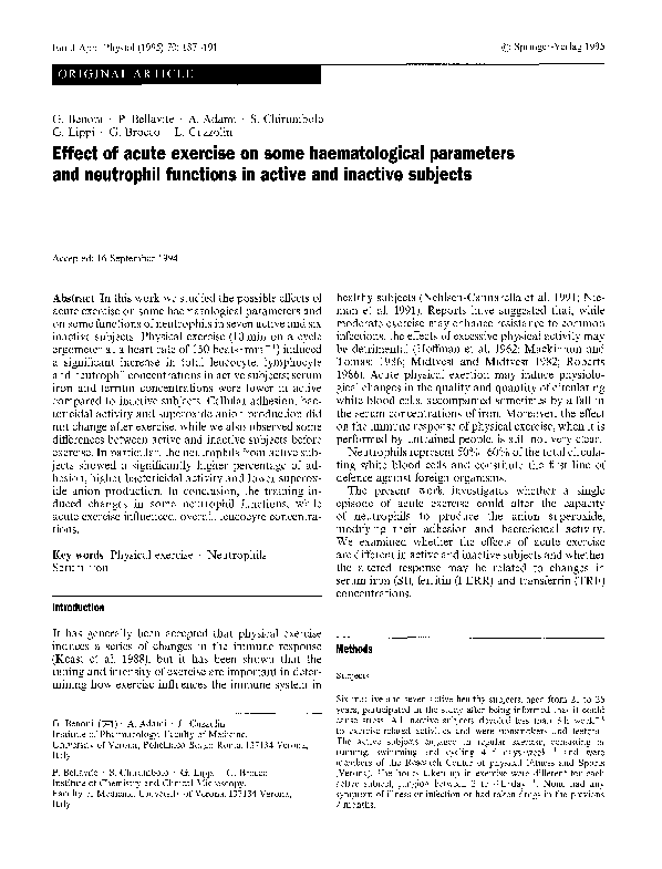 (PDF) Effect of acute exercise on some haematological parameters and ...