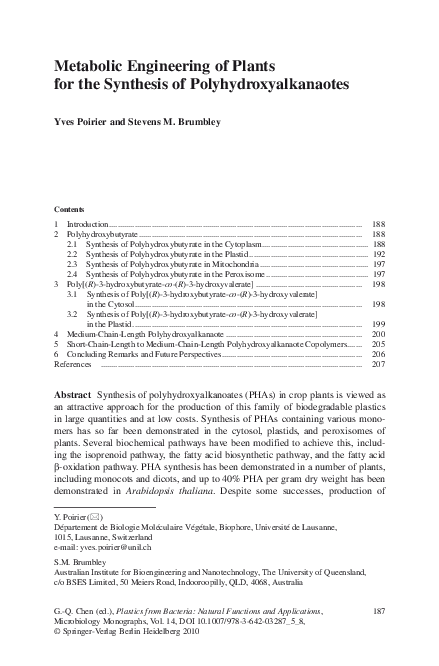 (PDF) Metabolic Engineering of Plants for the Synthesis of ...