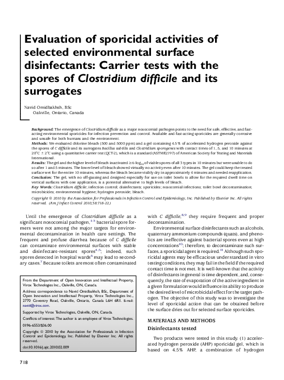 (PDF) Evaluation of sporicidal activities of selected environmental ...