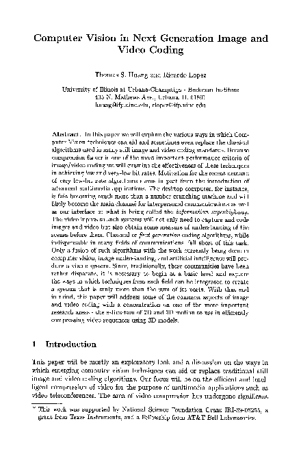 (PDF) Computer Vision in Next Generation Image and Video Coding