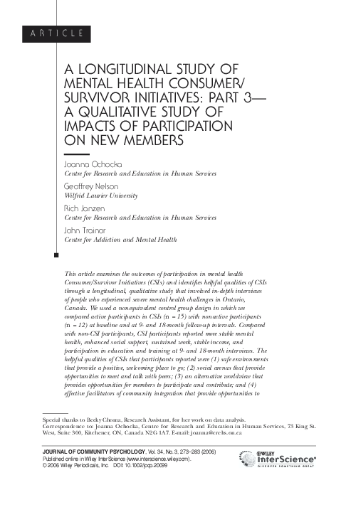 (PDF) A Longitudinal study of mental health consumer/survivor ...