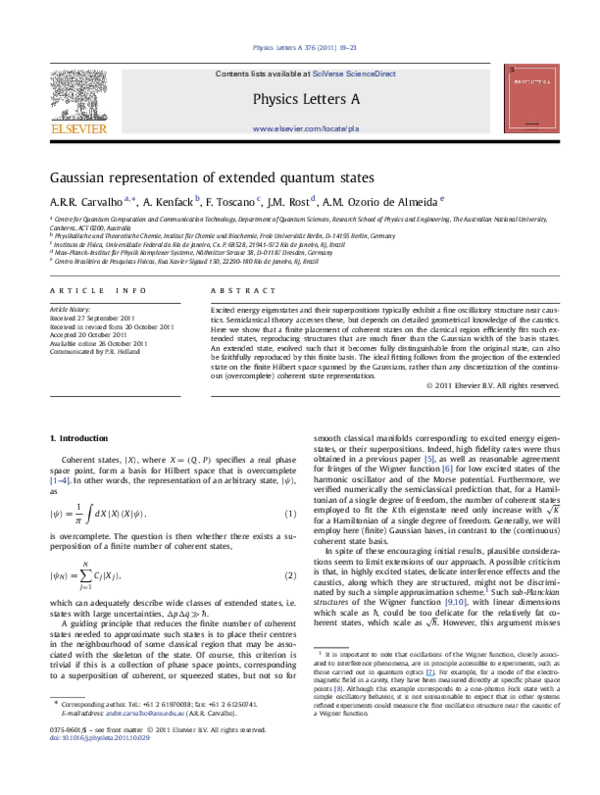 (PDF) Gaussian representation of extended quantum states