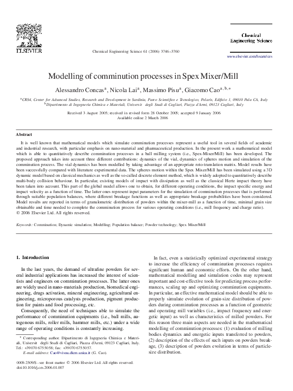 (PDF) Modelling of comminution processes in Spex Mixer/Mill