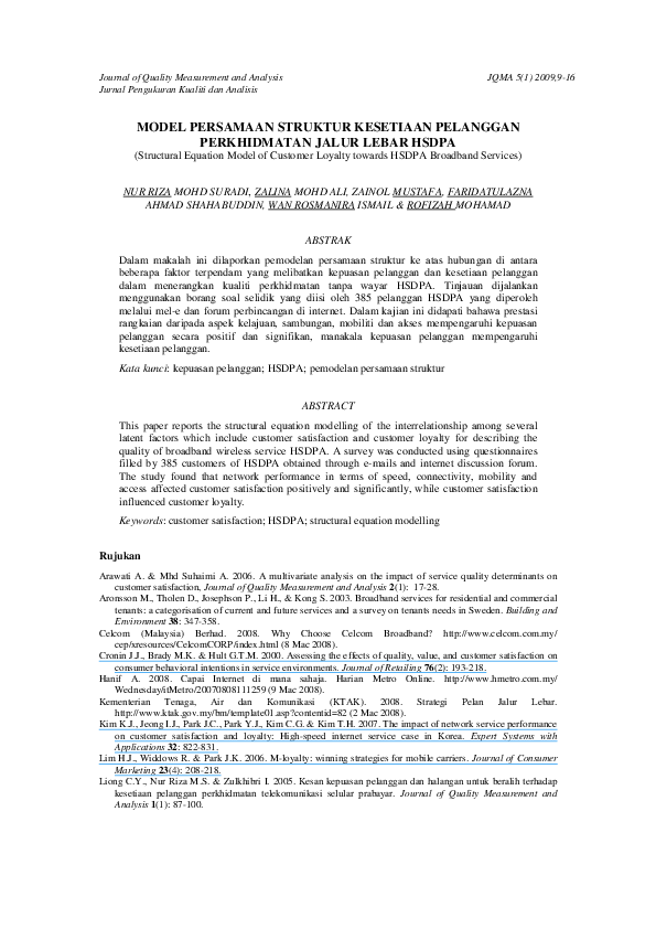 Pdf Model Persamaan Struktur Kesetiaan Pelanggan Perkhidmatan Jalur Lebar Hsdpa Structural Equation Model Of Customer Loyalty Towards Hsdpa Broadband Services Nur Riza Mohd Suradi Academia Edu