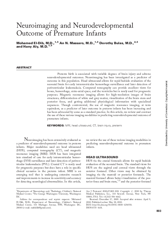(PDF) Neuroimaging and Neurodevelopmental Outcome of Premature Infants